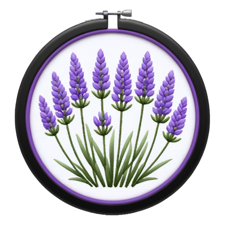 Pixelated Lavender flowers art inside a round pastel purple-whitish Cross stitch frame  sticker