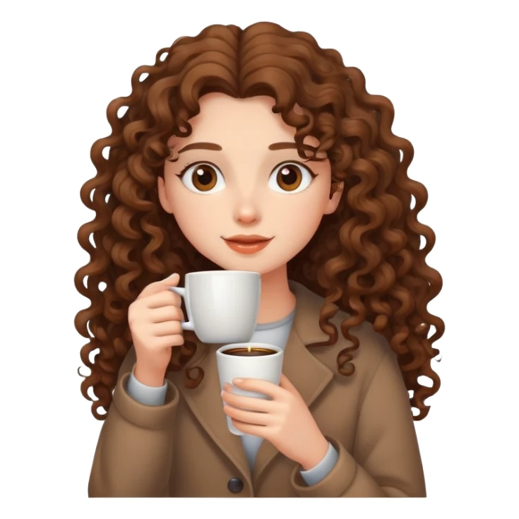 Curly girl long brown hair drinking coffee sticker