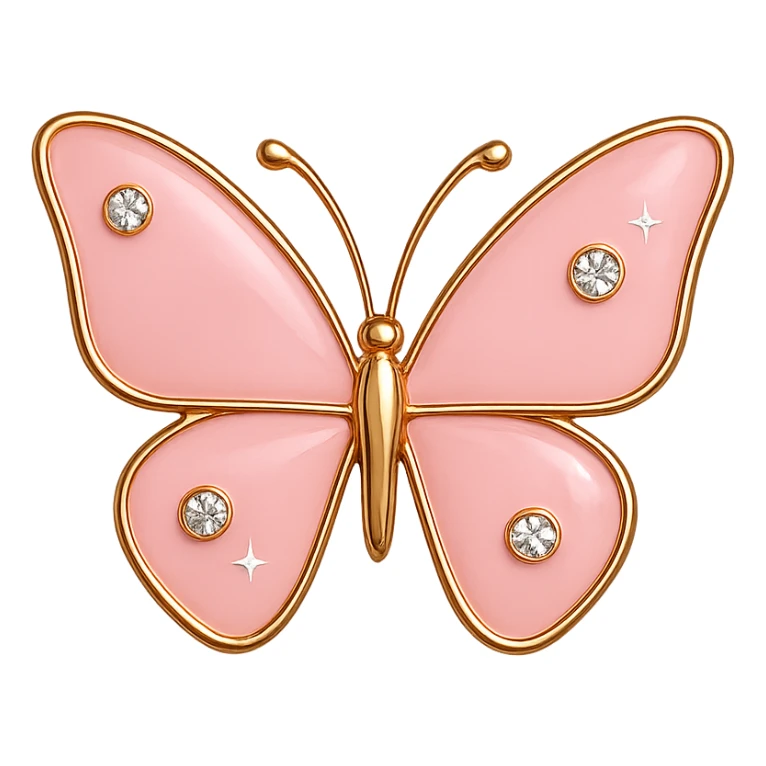 single pink butterfly, pink enamel, sparkling gems, transparent background sticker