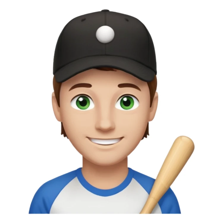 Brown hair man white tshirt black baseball hat green/blue eyes sticker