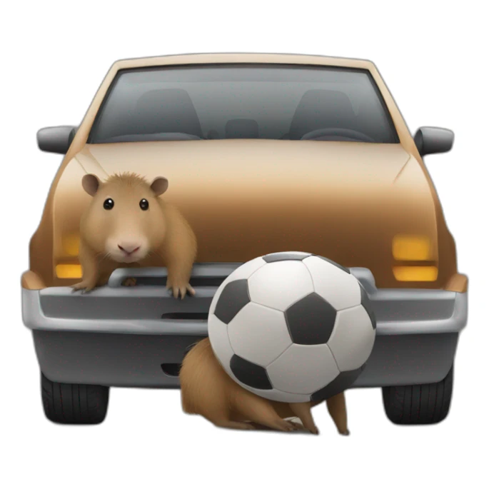 capybara car with a football sticker
