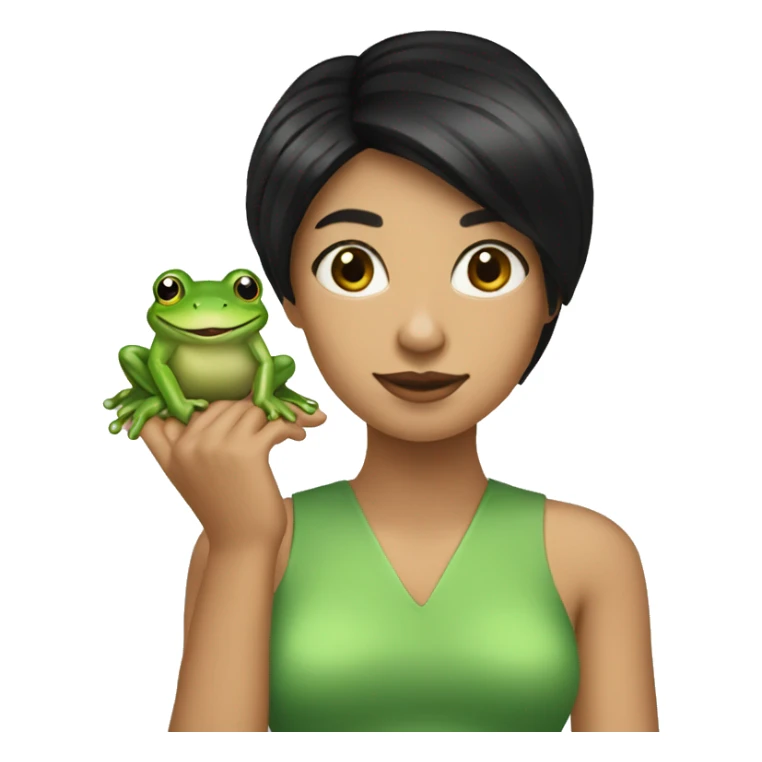 create a woman with straight, black hair with a frog in her hand sticker
