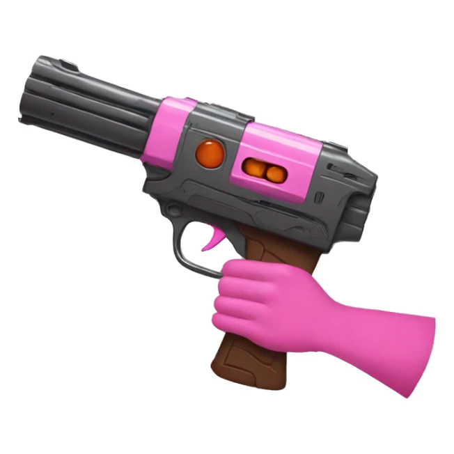 brown hand with pink nails holding large scary dark nerf gun sticker