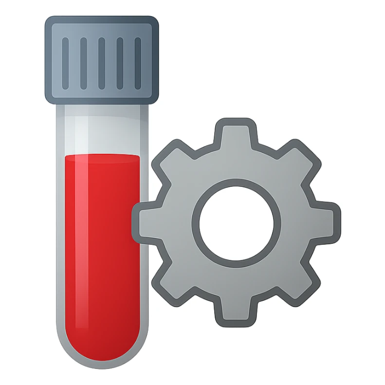 a blood collection tube and a gear, together, clean modern style sticker