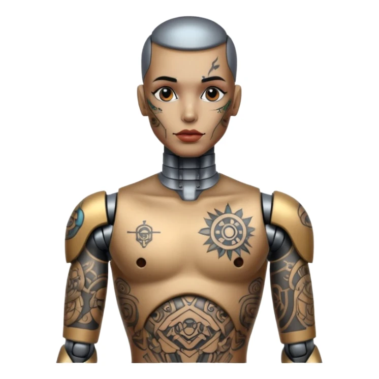 Tatooed robot, tatooes on chest, neck and face sticker