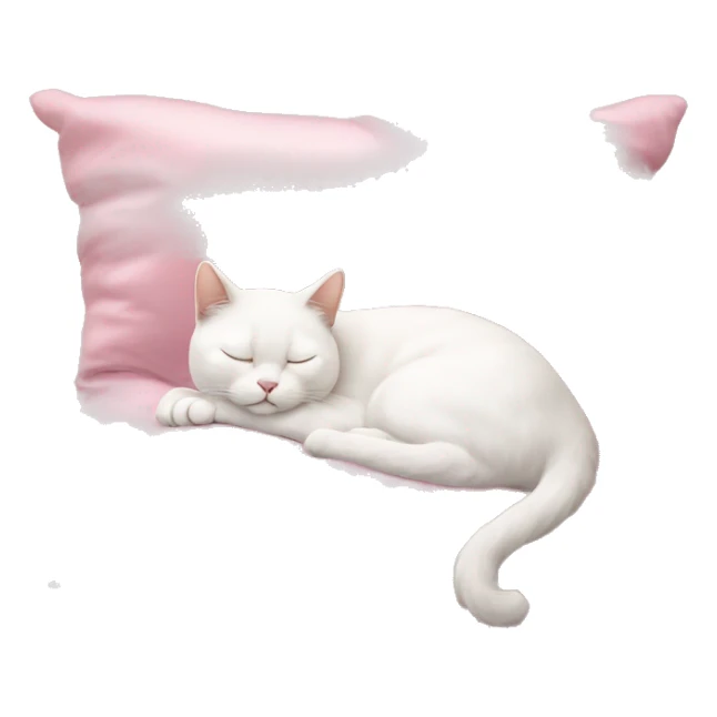 white cat sleeping on a soft pink silk pillowe sticker