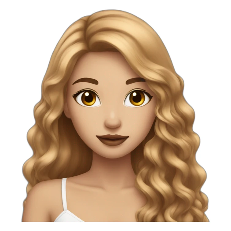 pretty girl brown long hair makeup with black kitten sticker