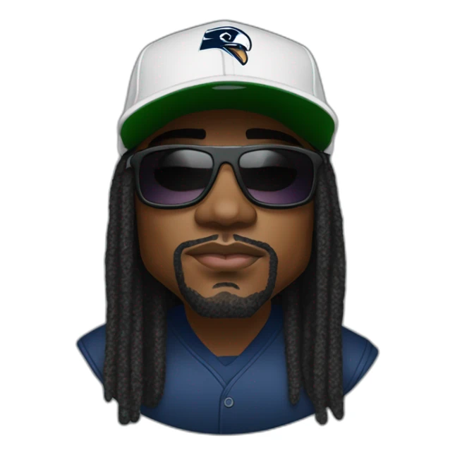 marshawn lynch wearing sunglasses and a baseball cap saying I'm just here so I dont get fined sticker