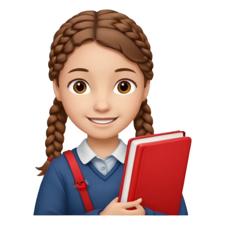 brown braid hair girl kid, student, red book sticker
