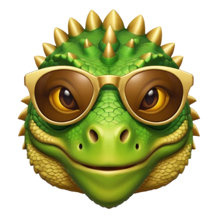 rich capitalist iguana head with golden glossy sunglasses sticker