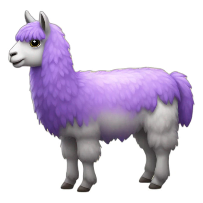 a purple llama with gradients white spots and with a yellow-blue mat on its back sticker