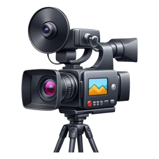 Create an emoji for video shooting. Show a video camera with a recording icon. Use modern, professional colors. Do not include any emojis or smiley faces. Make the background transparent. sticker