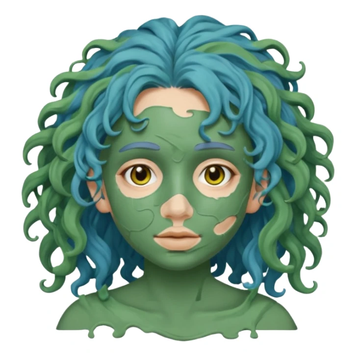 messy green clay mask curly long very blue hair sticker