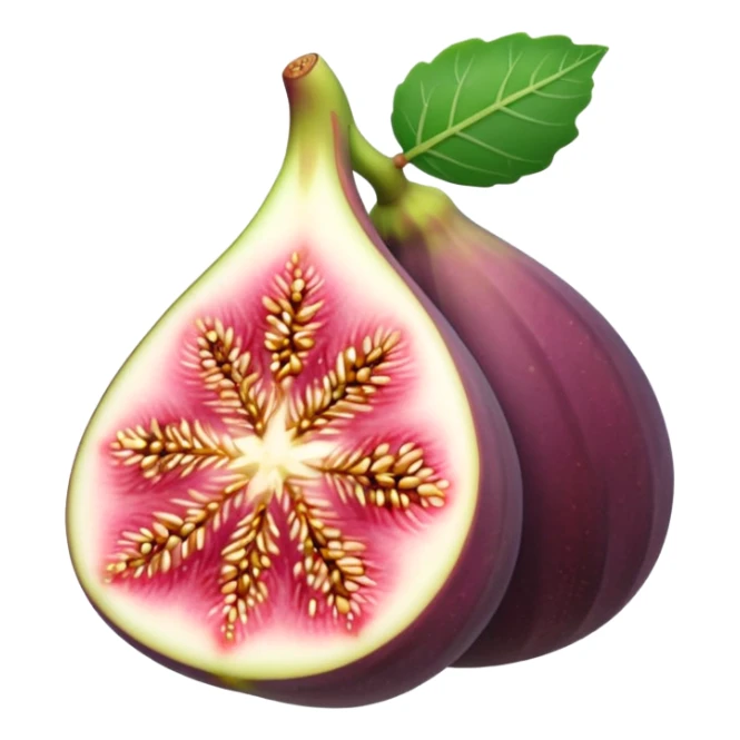 Please create a emoji of a cross-section of a fig with a small leaf sticker