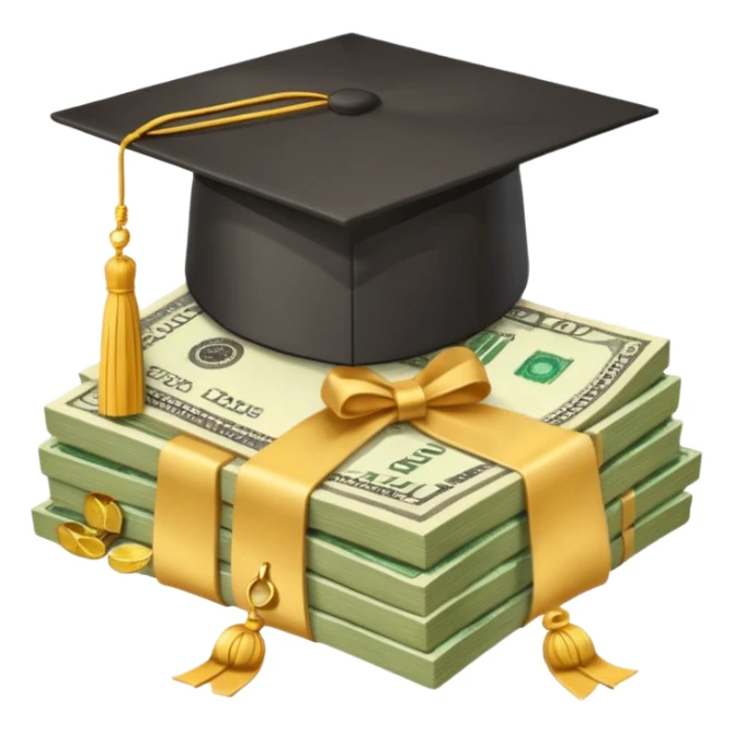 graduation hat on pile of money sticker
