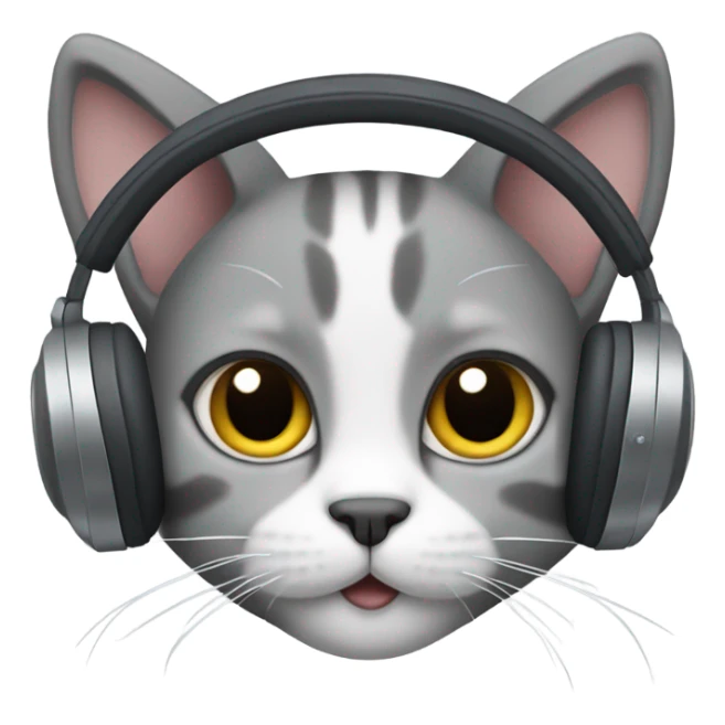 A cat with grey and dark grey hair wearing headphones sticker