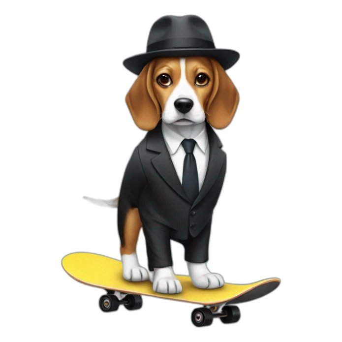 beagle in suit with a hat with an umbrella on a skateboard sticker