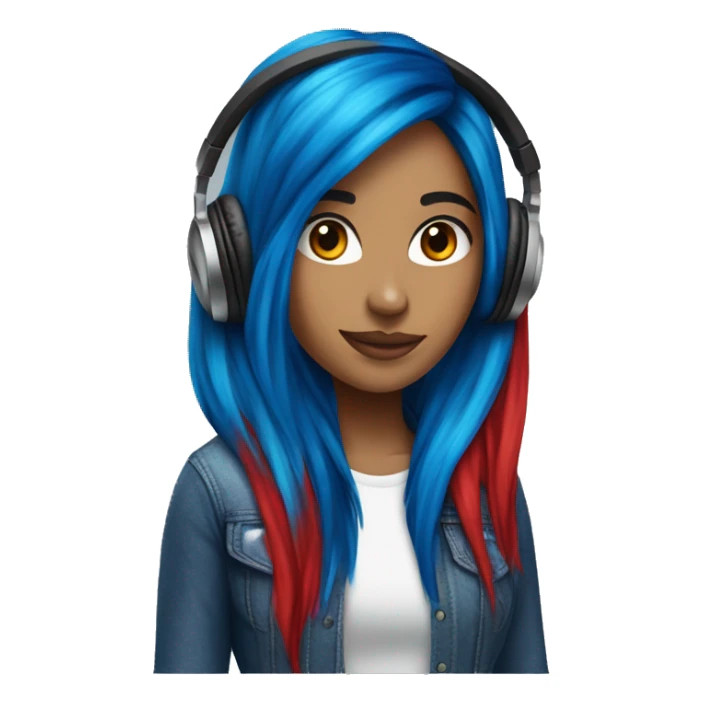 Latina with headphones blue and red split dye hair sticker