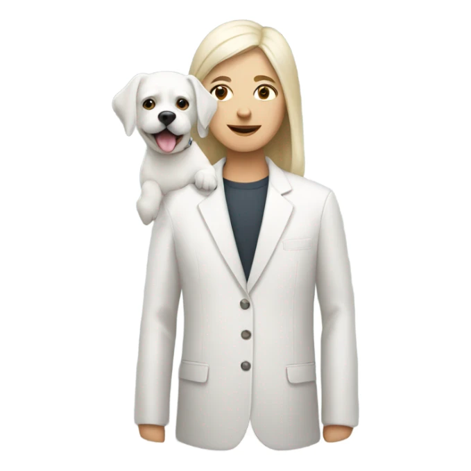 person with a white dog sticker