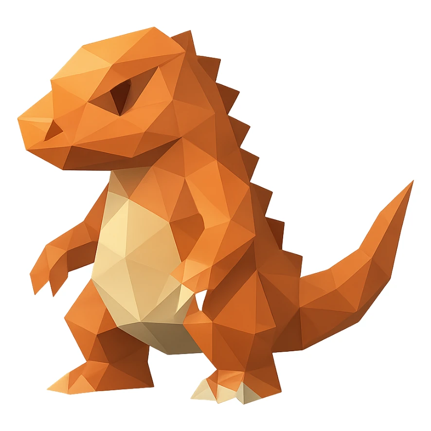 orange bipedal reptile-mammal hybrid, polygonal low-poly style sticker
