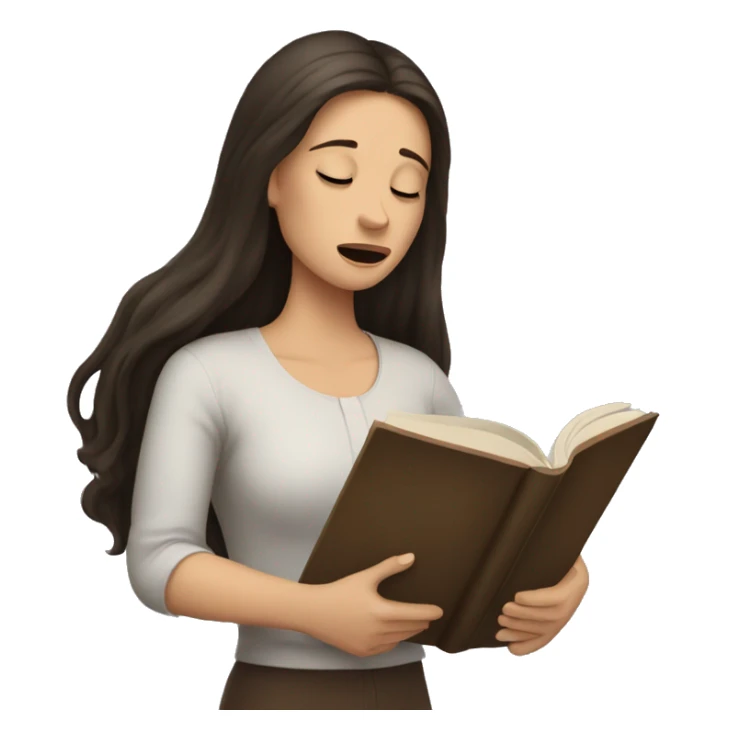 brunette long hair woman crying while holding and reading book sticker