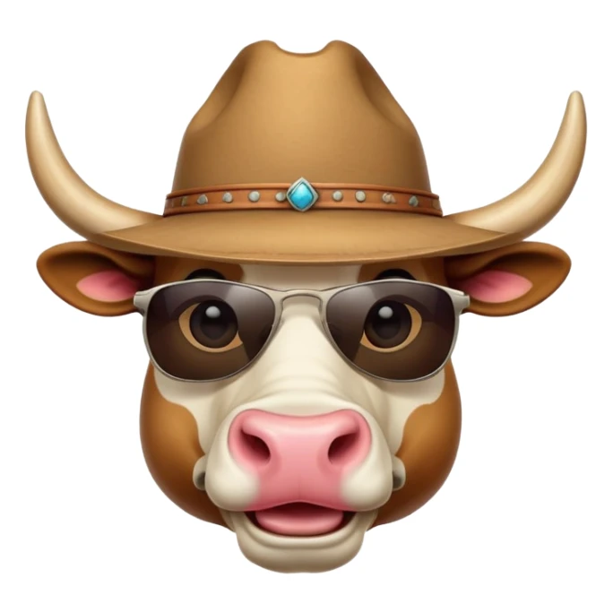 friendly anthropomorphised bull head wearing sunglasses and a cowboy hat sticker