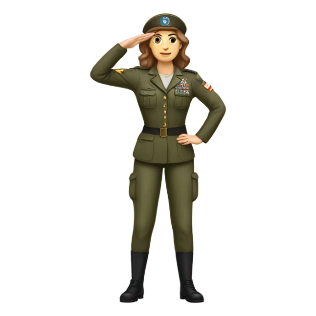 White woman long brown hair in army uniform saluting   sticker
