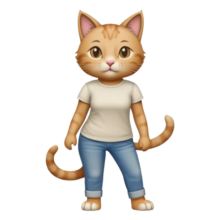 female cat anthropomorphised wearing jeans and a t-shirt walking upright sticker