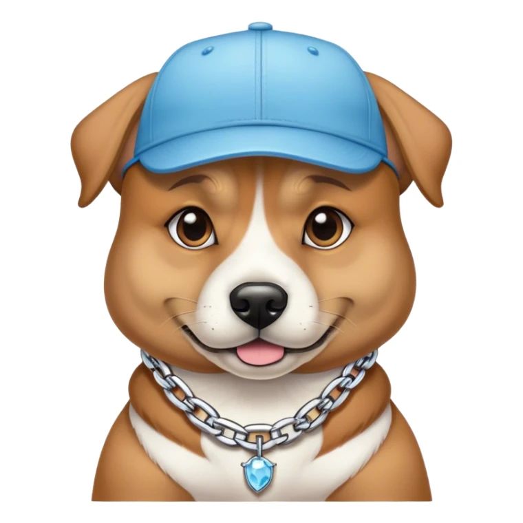 Dog wearing an iced out chain with a cap sticker