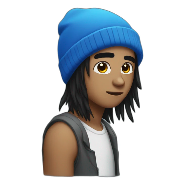 guy black emo hair with a blue beanie sticker