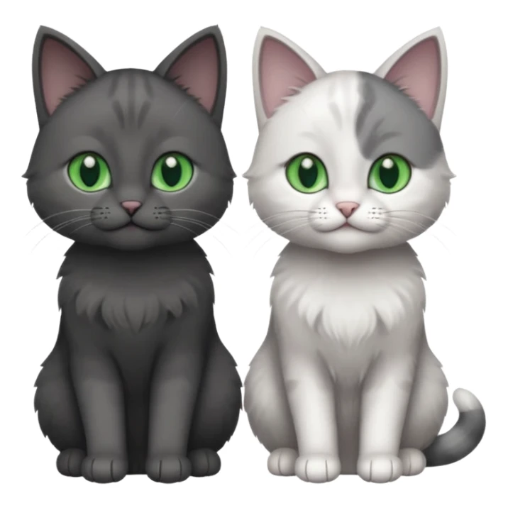2 different coloured small cats including a dark grey and white and a completely solid dark grey with green eyes and only white paws sticker