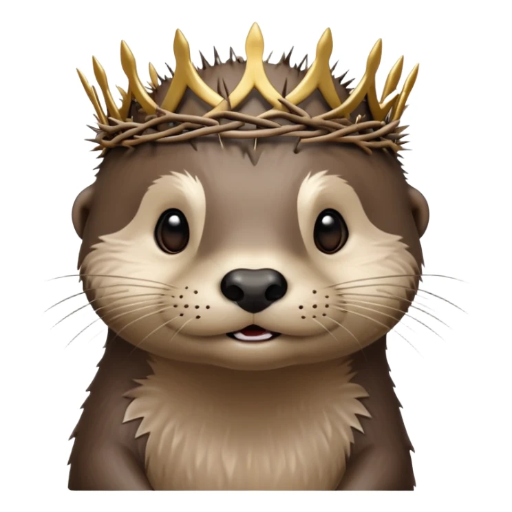 really cute confused otter face with simple thorny stem wrapped horizontally around its forehead like Jesus Christ's Crown of thorns, no crown shape on top, just thin spiky branches circling the forehead sticker