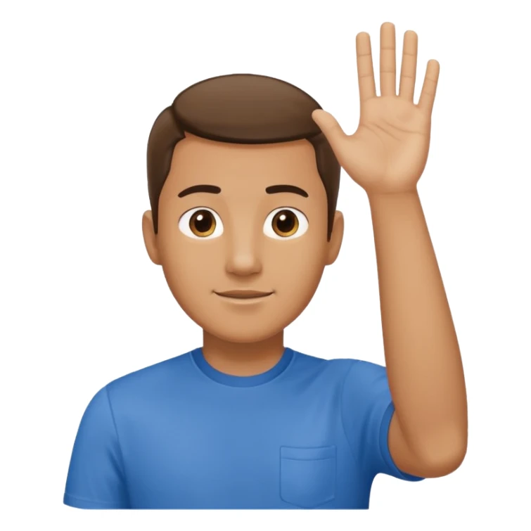 man with hand raised to volunteer sticker