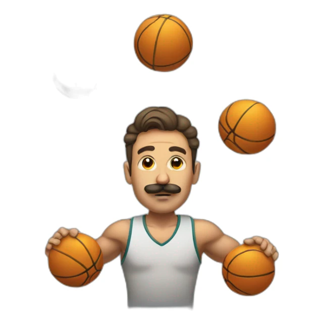  Man with mustache Expressively strenuously carrying a lot of balls sticker