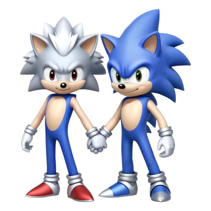 Blue Sonic the Hedgehog and silver-colored Silver the Hedgehog holding hands together side by side sticker