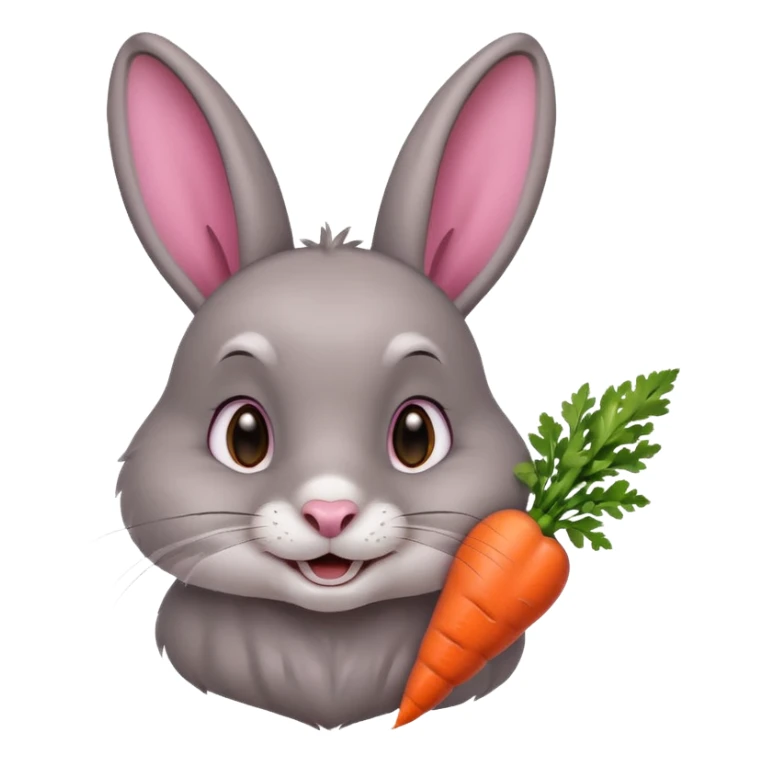 Head of a grey rabbit, grinning, holding a carrot close to face
 sticker