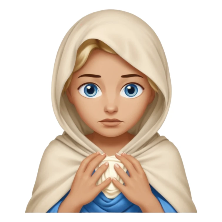 blue eyed desert woman cowered with creme cloth sticker