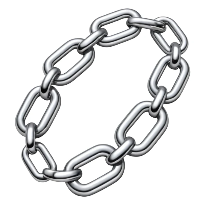 A thick luxury chain emoji made of liquid silver chrome, smooth rounded links, glossy metallic reflections, heavy swag aesthetic, minimalistic iOS emoji style, centered, clean white background sticker