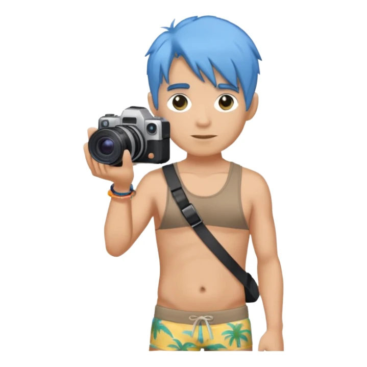 blue hair full body man with camera and beach outfit  standing sticker