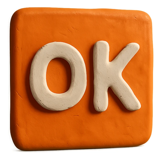 OK text in an orange square sticker