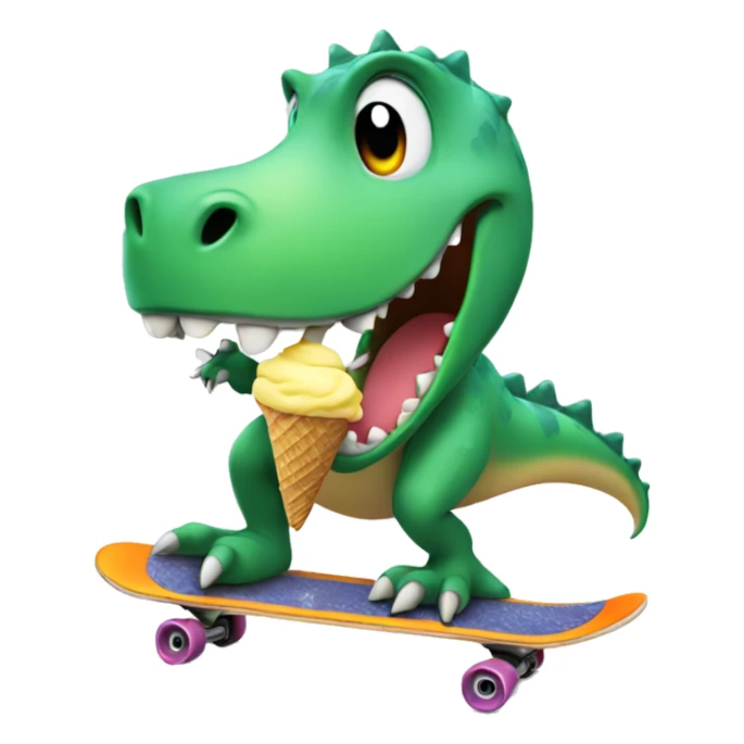 dinosaur on skateboard eating ice cream  sticker