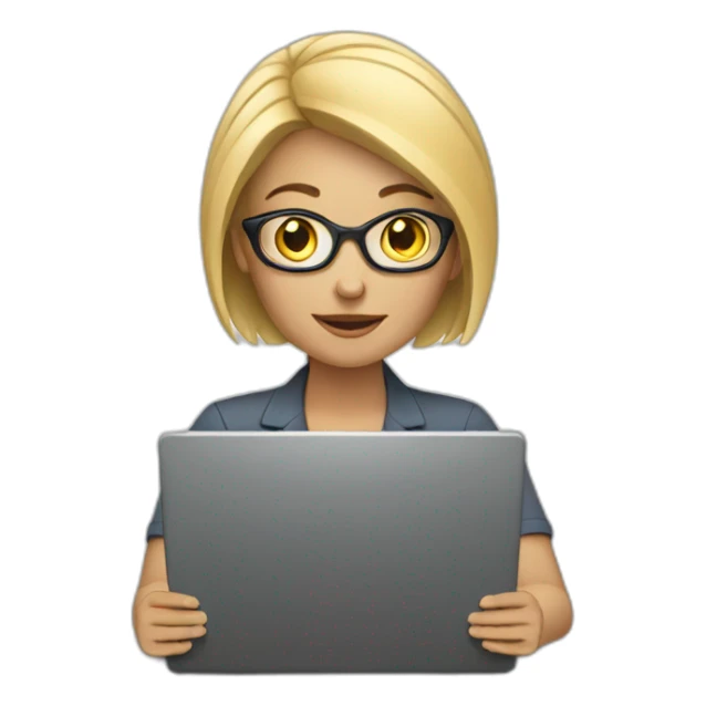 white woman working with laptop sticker