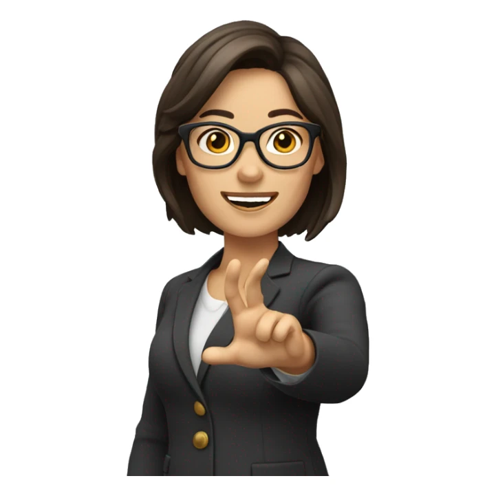 shoulder length brunette teacher wearing glasses and waving sticker