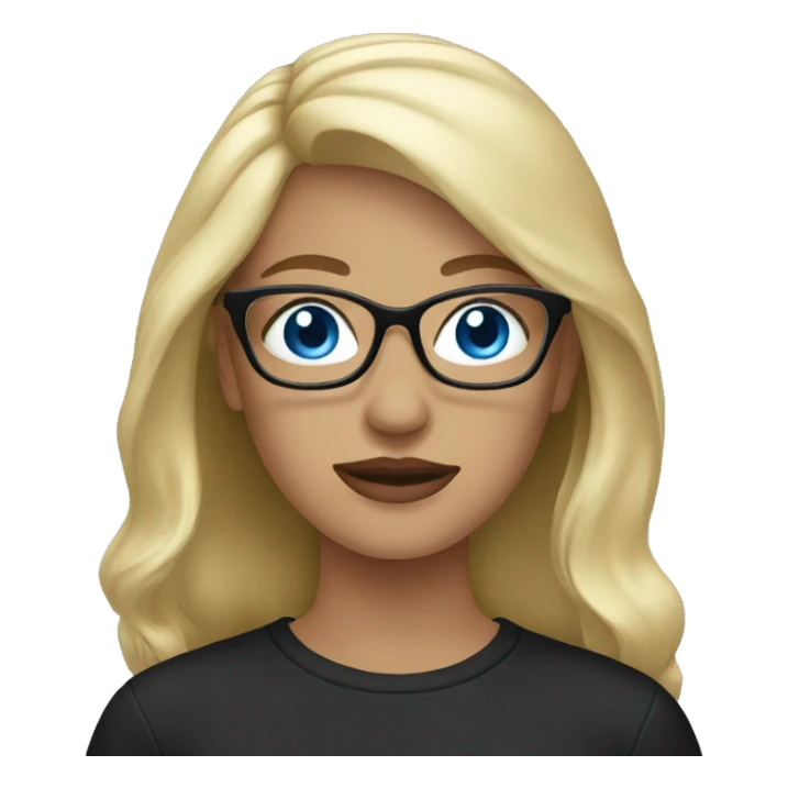 woman glasses blond blue eyes black shirt sticker