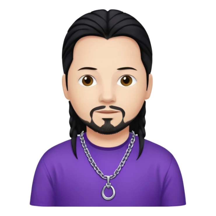 Jonathan Davis with black hair, purple shirt sticker