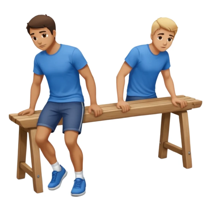 A man bent over a bench and andother man behind him sticker