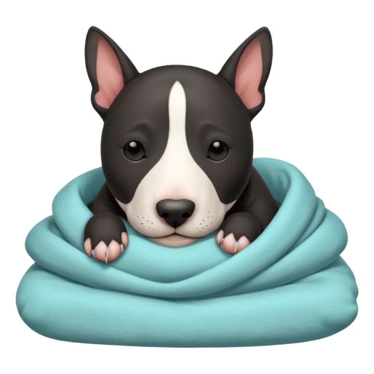 black bull terrier sleeping cozy with blanket  sticker