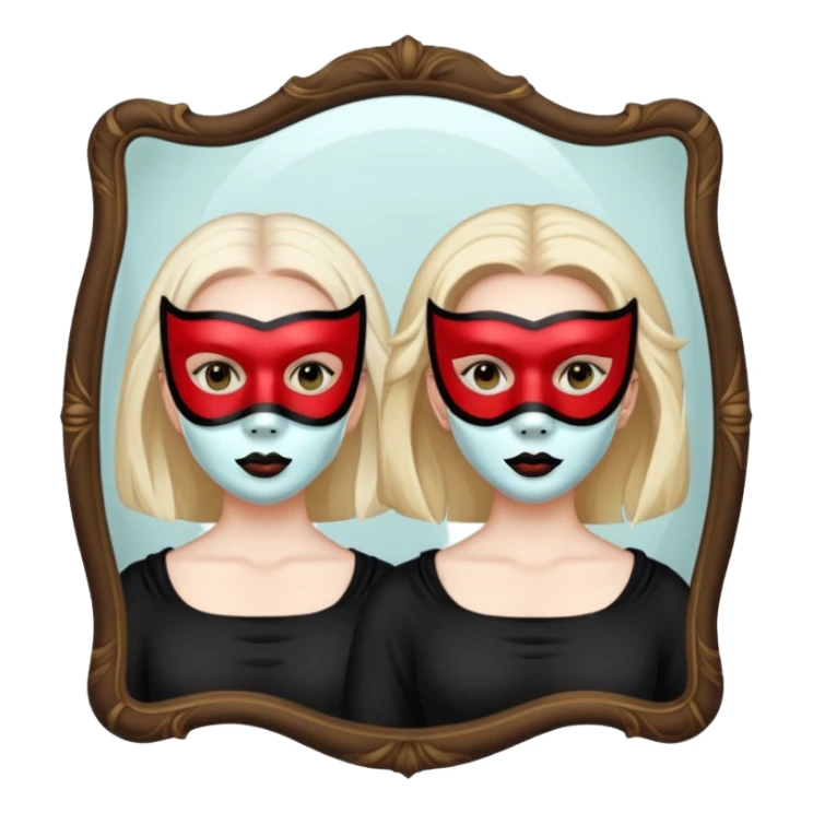 Killer on mask  in mirror behind woman sticker