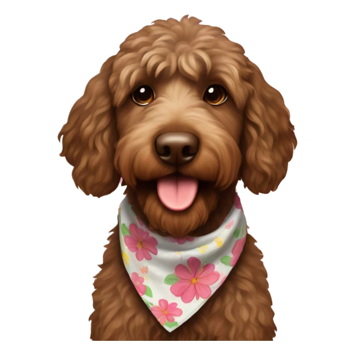 Brown labradoodle with a flower bandana sticker