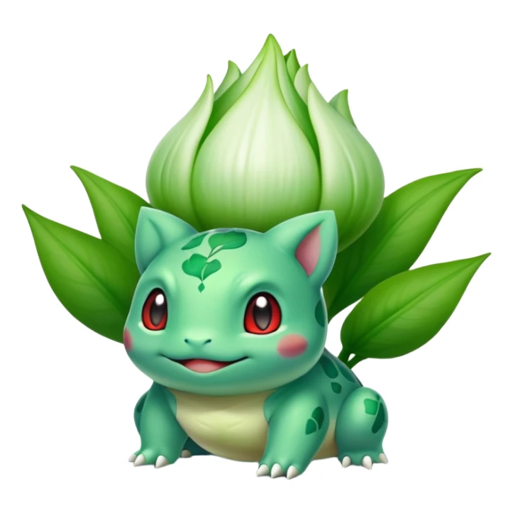 Bulbasaur with a green, unopened plant bulb with layered petals, resembling a lily bud on back sticker